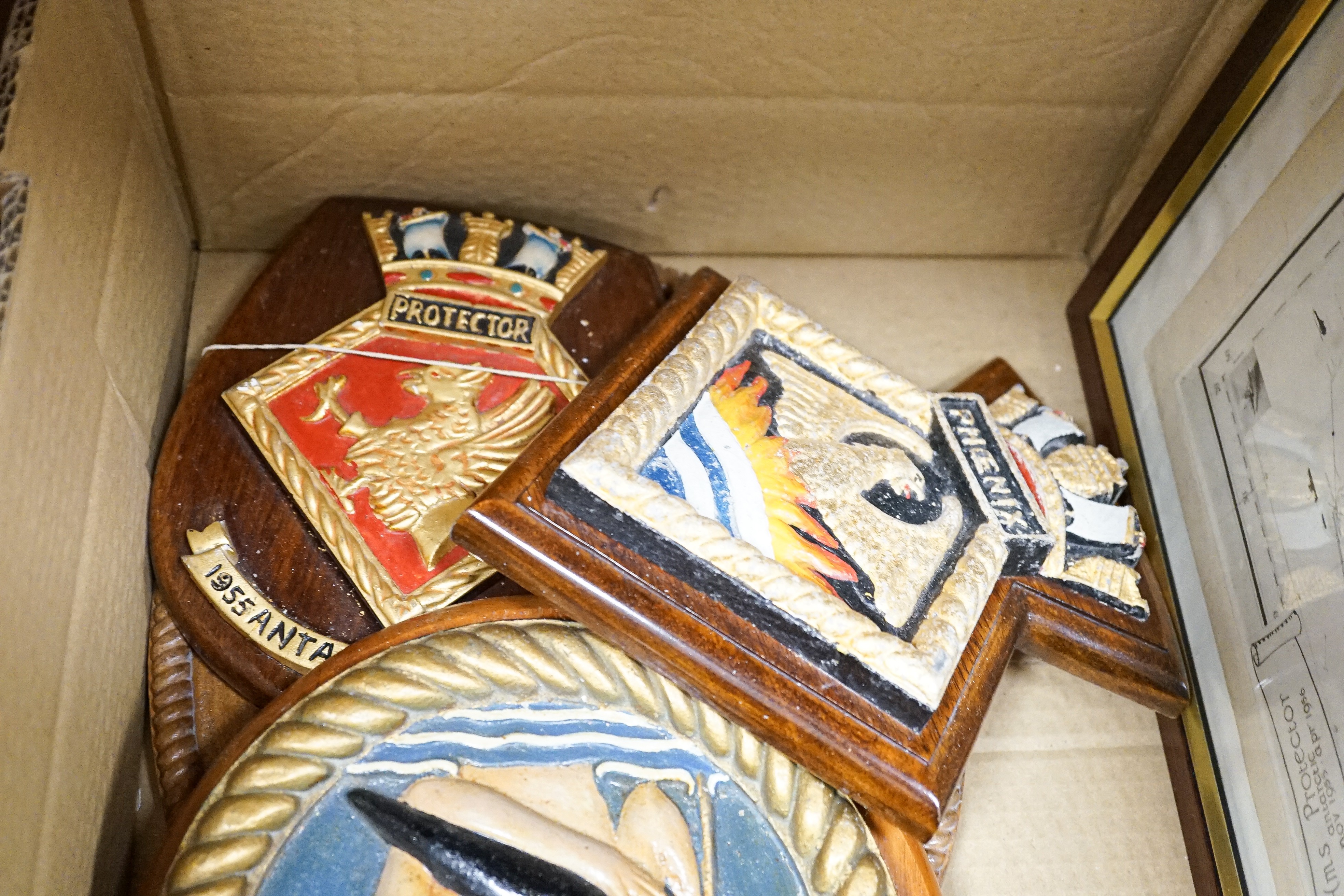 A group of naval related items including plaques, medals, diary, letters etc. and a group of coins.